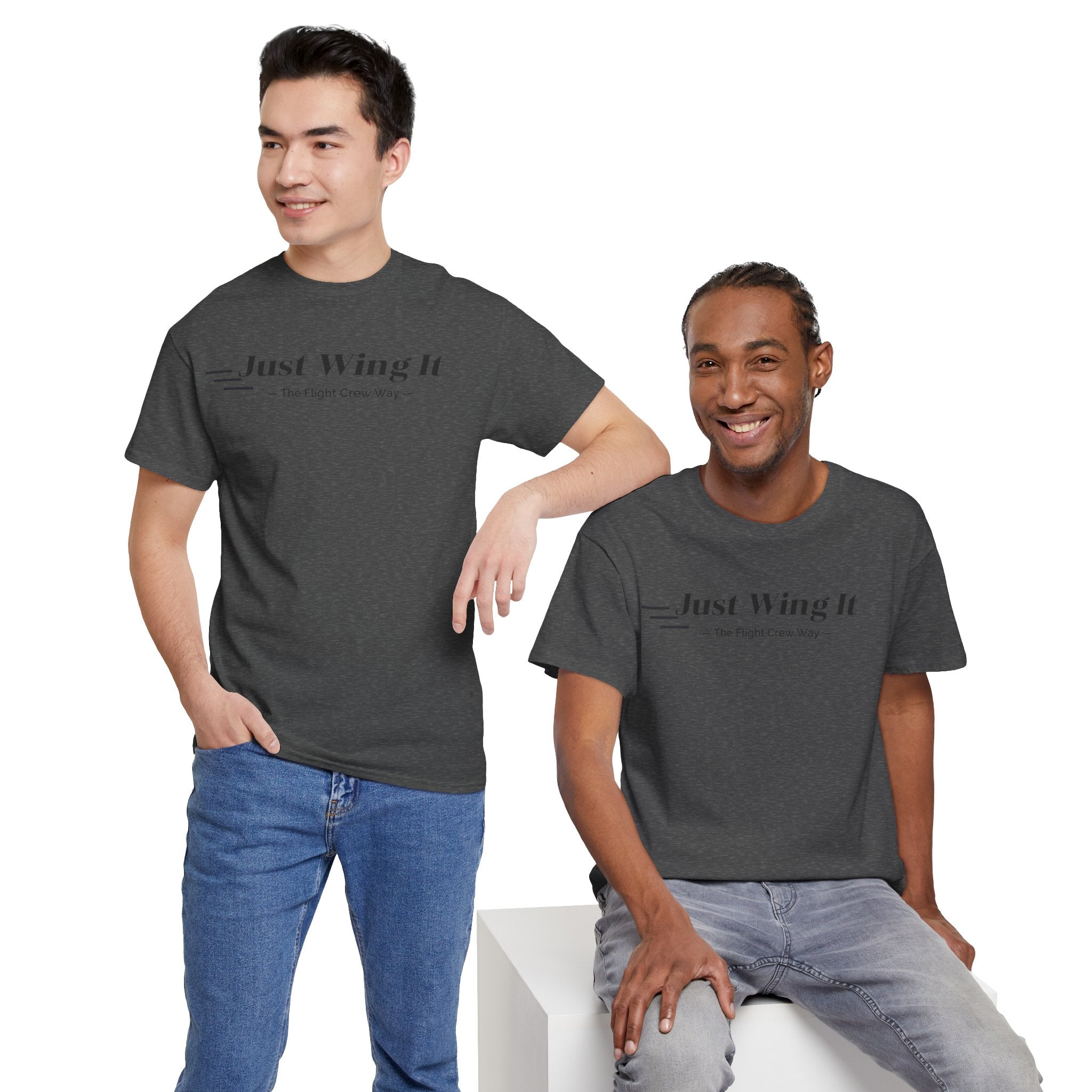 JUST WING IT. FLIGHT CREW. T-SHIRT. AVIATION. PILOTS. PLANES. GRAPHIC TEE