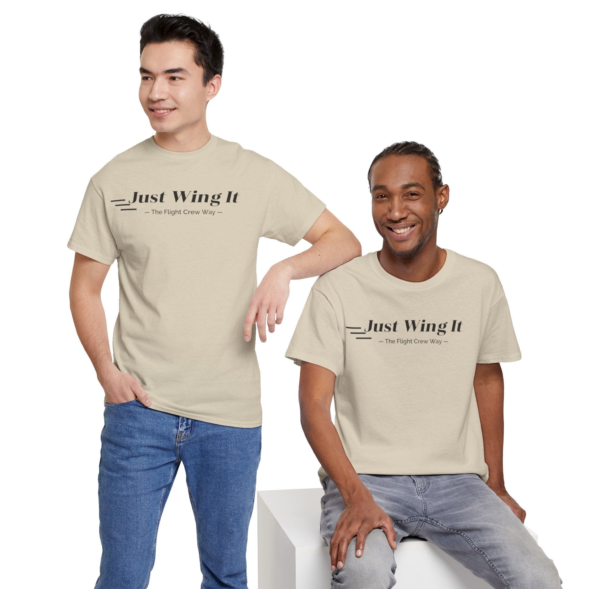 JUST WING IT. FLIGHT CREW. T-SHIRT. AVIATION. PILOTS. PLANES. GRAPHIC TEE