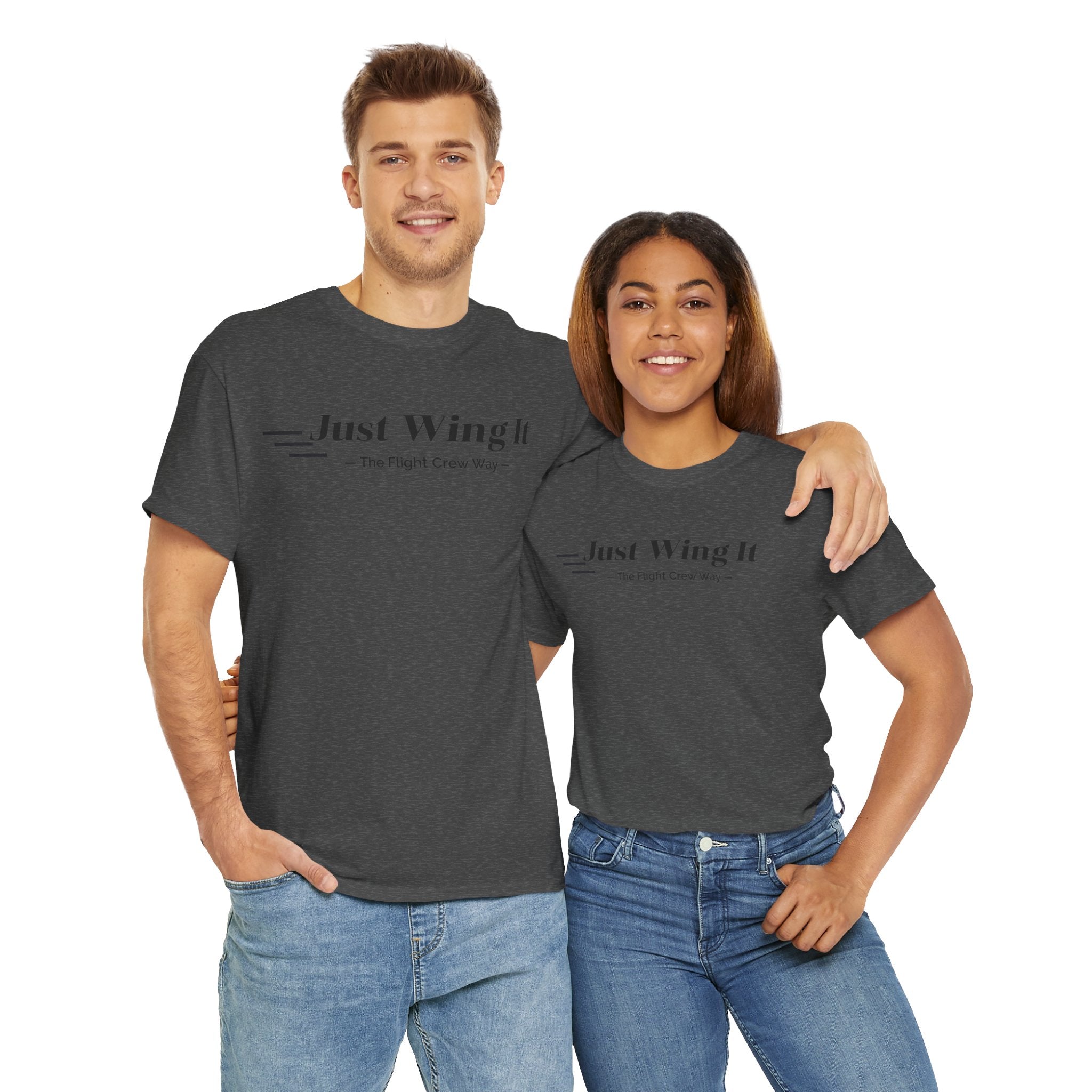 JUST WING IT. FLIGHT CREW. T-SHIRT. AVIATION. PILOTS. PLANES. GRAPHIC TEE