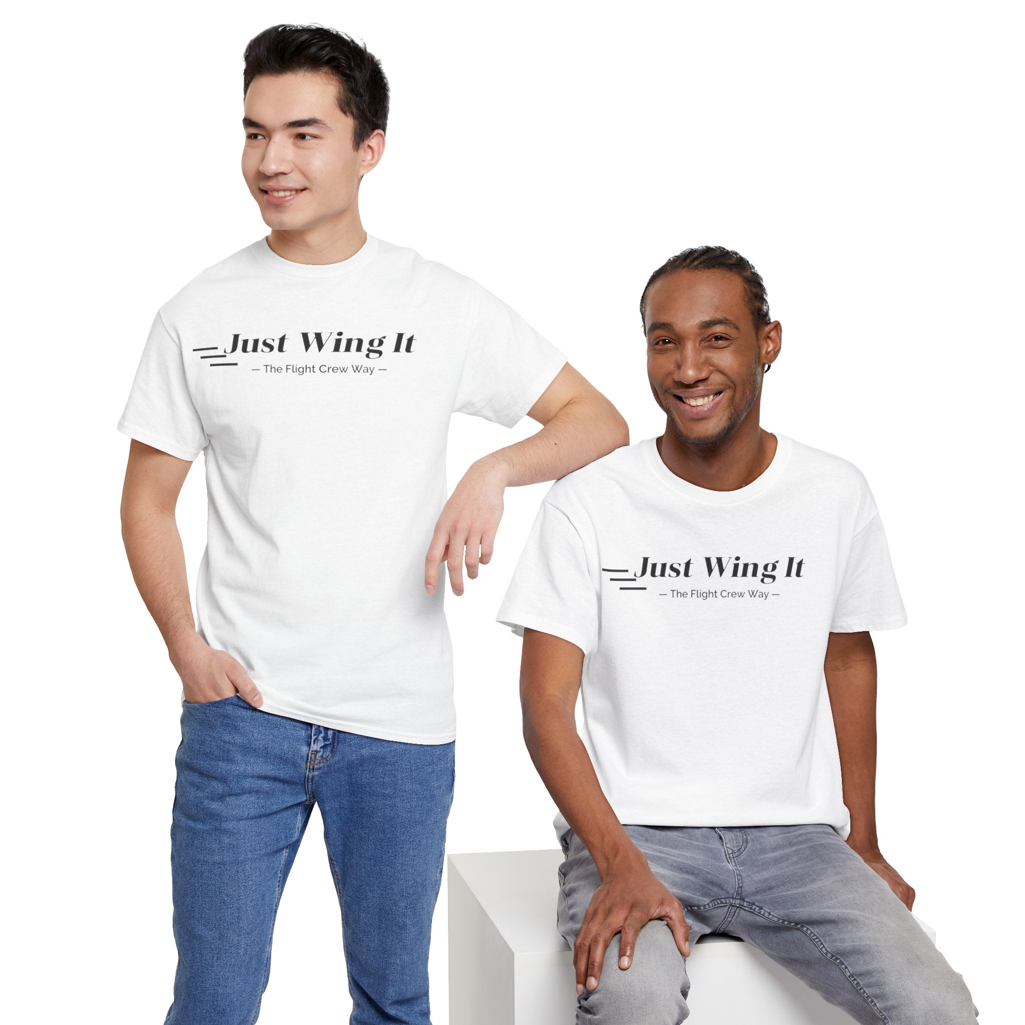 JUST WING IT. FLIGHT CREW. T-SHIRT. AVIATION. PILOTS. PLANES. GRAPHIC TEE