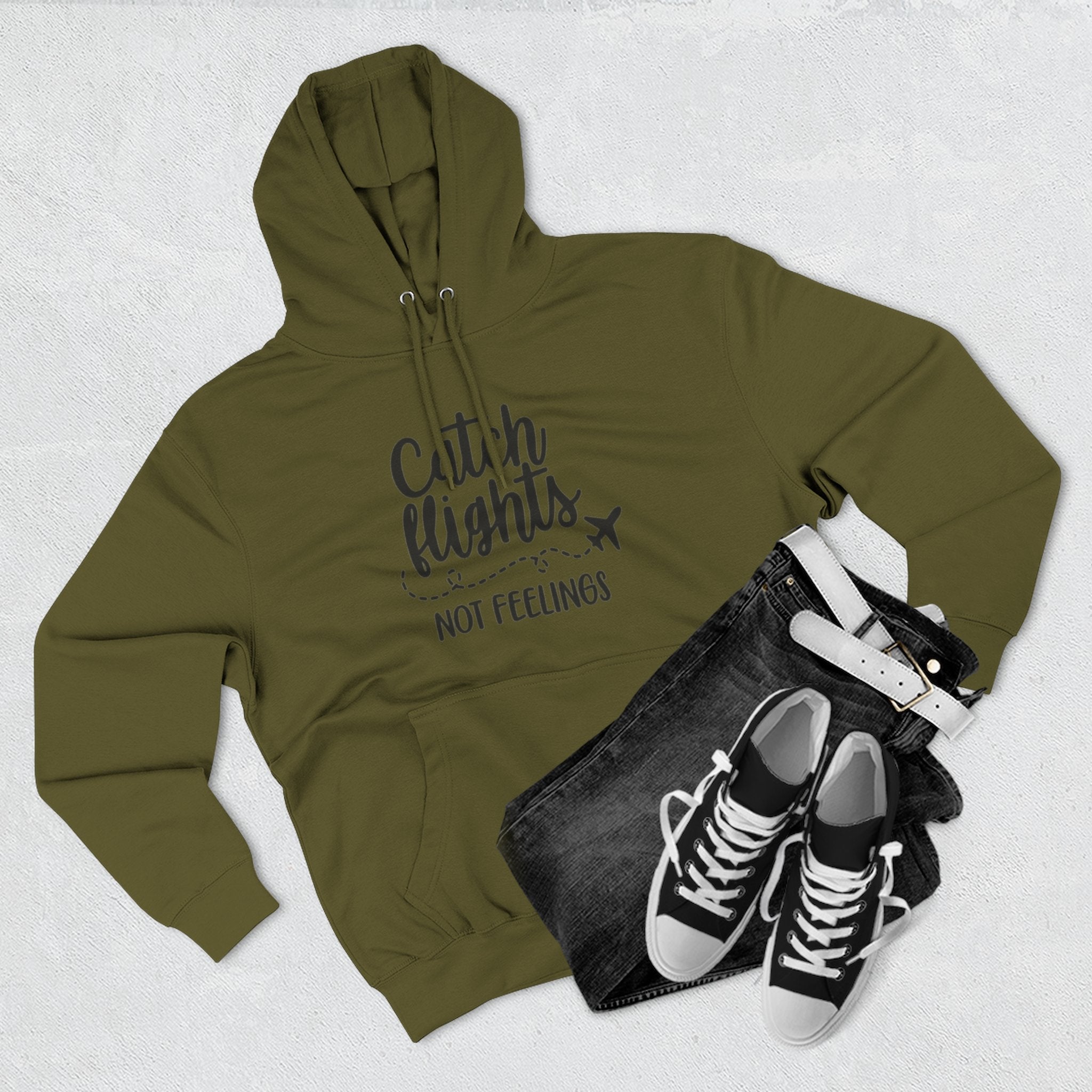 Catch Flights Not Feelings Hoodie | Travel Quote, Airplane Graphic
