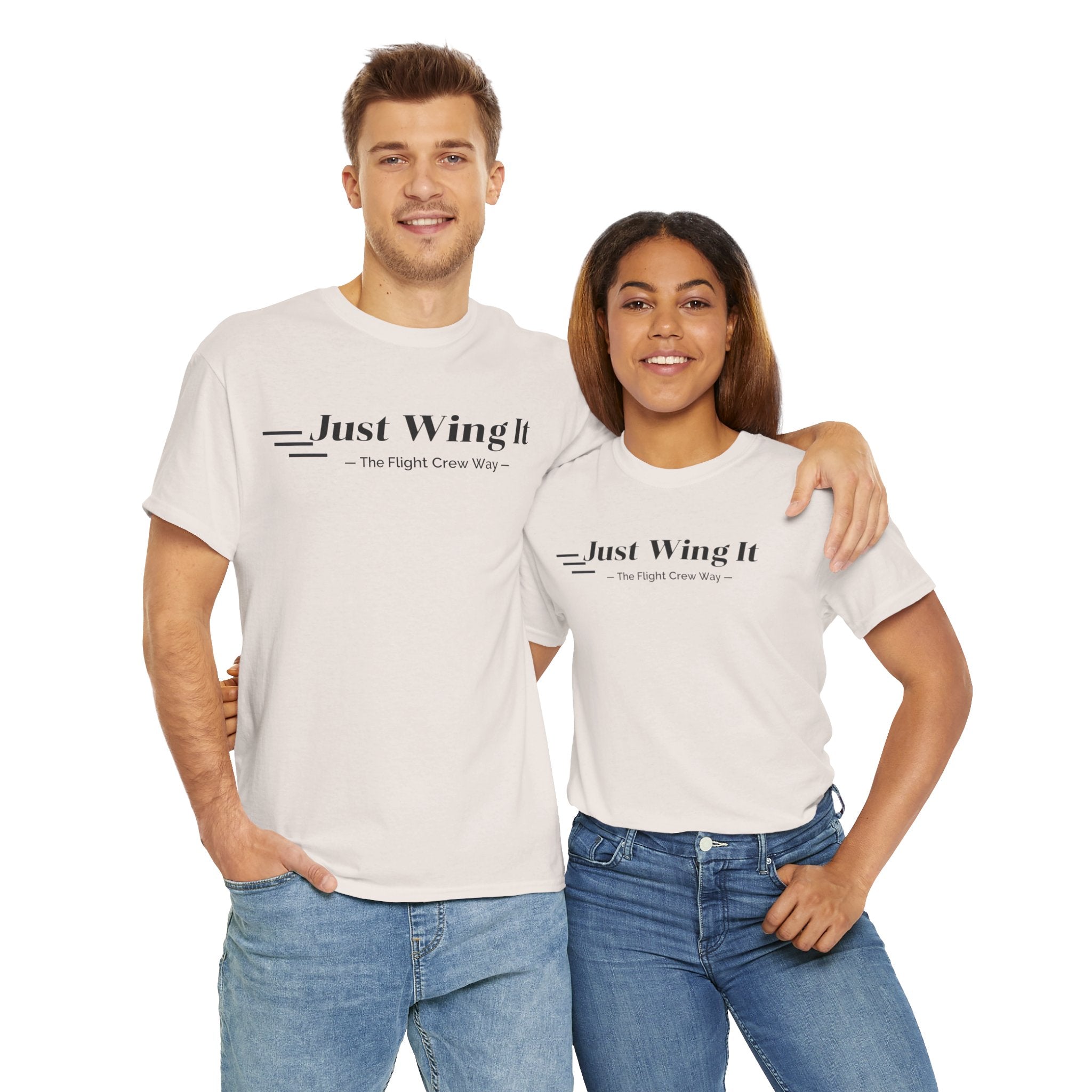 JUST WING IT. FLIGHT CREW. T-SHIRT. AVIATION. PILOTS. PLANES. GRAPHIC TEE