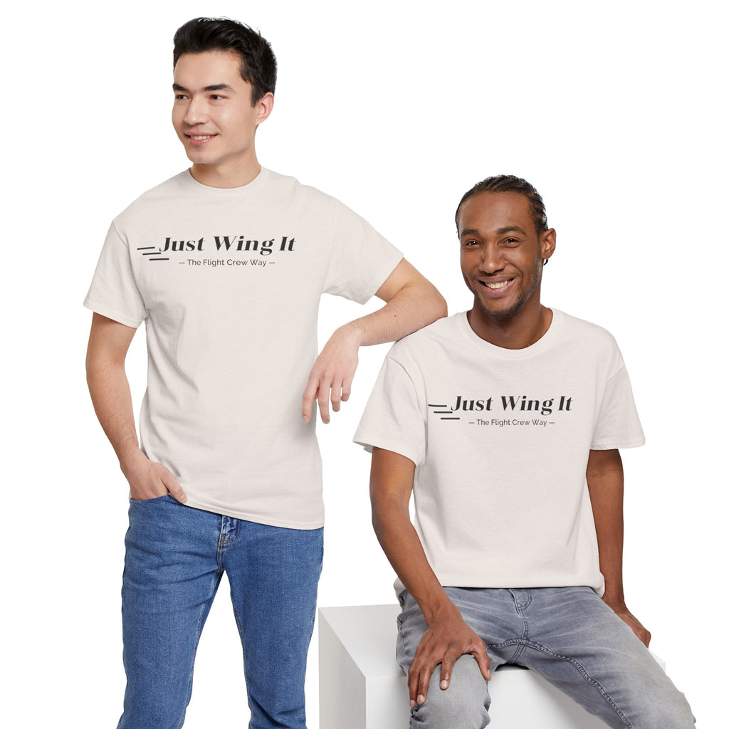 JUST WING IT. FLIGHT CREW. T-SHIRT. AVIATION. PILOTS. PLANES. GRAPHIC TEE