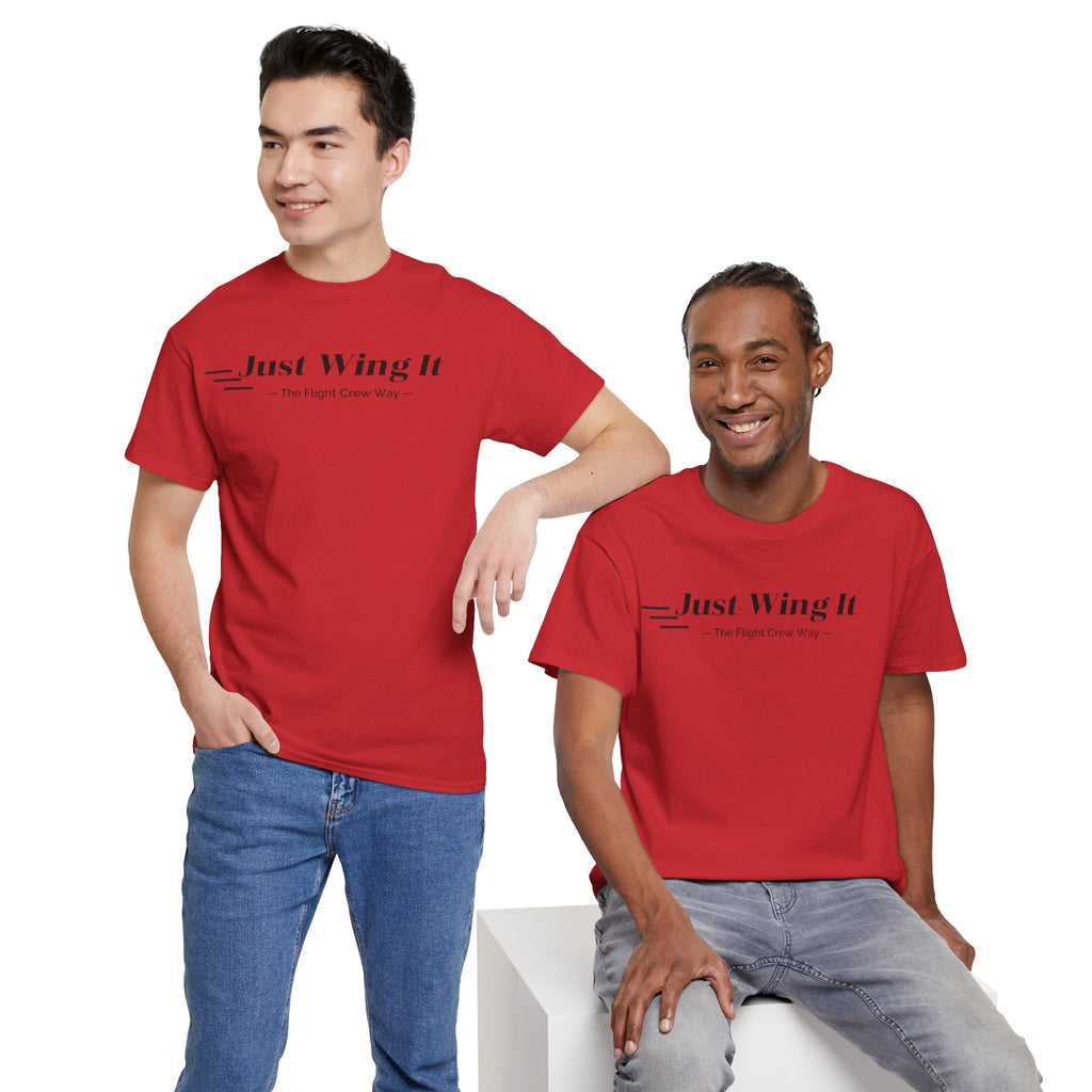 JUST WING IT. FLIGHT CREW. T-SHIRT. AVIATION. PILOTS. PLANES. GRAPHIC TEE