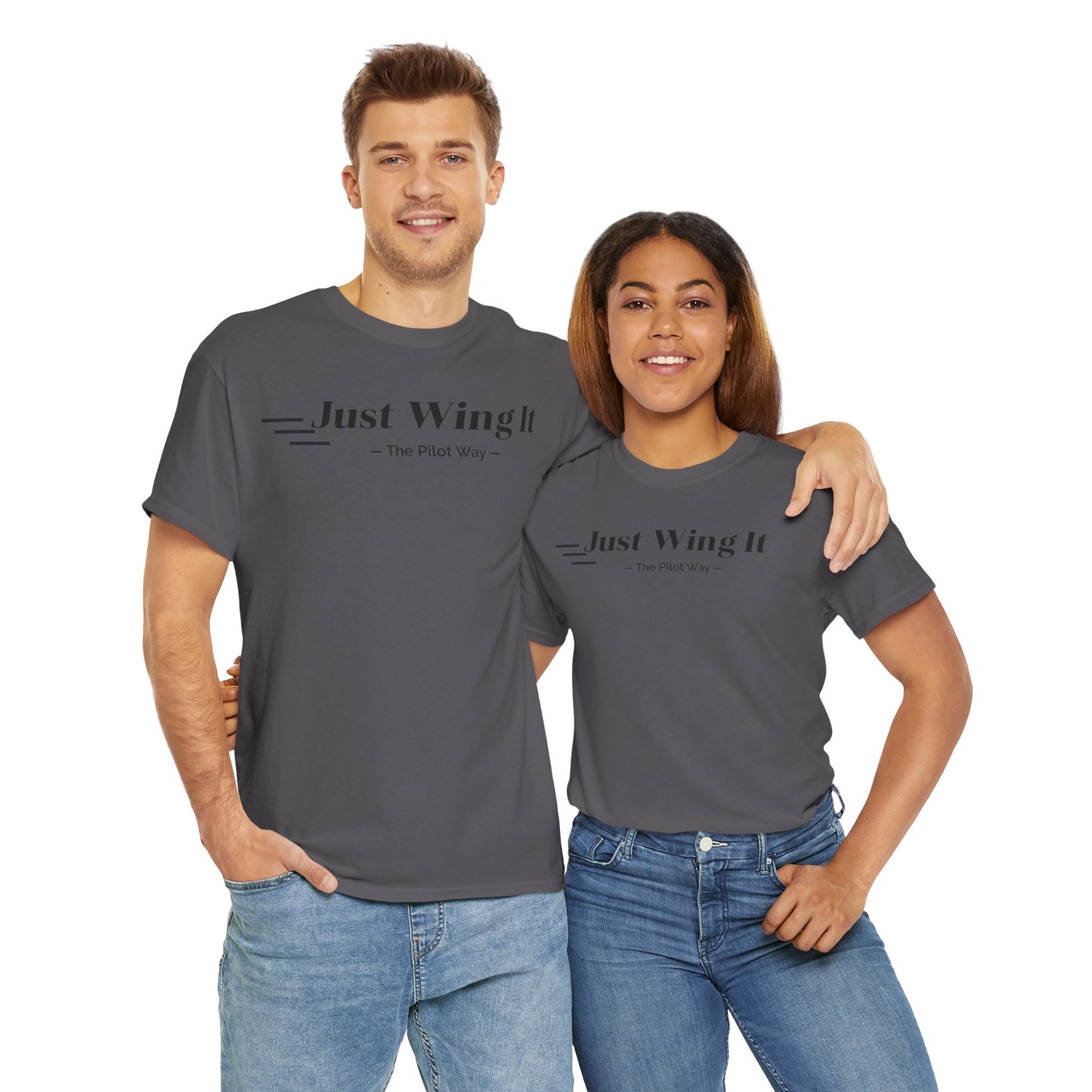 JUST WING IT. PILOT. T-SHIRT. AVIATION. PILOTS.FLIGHT CREW. GRAPHIC TEE