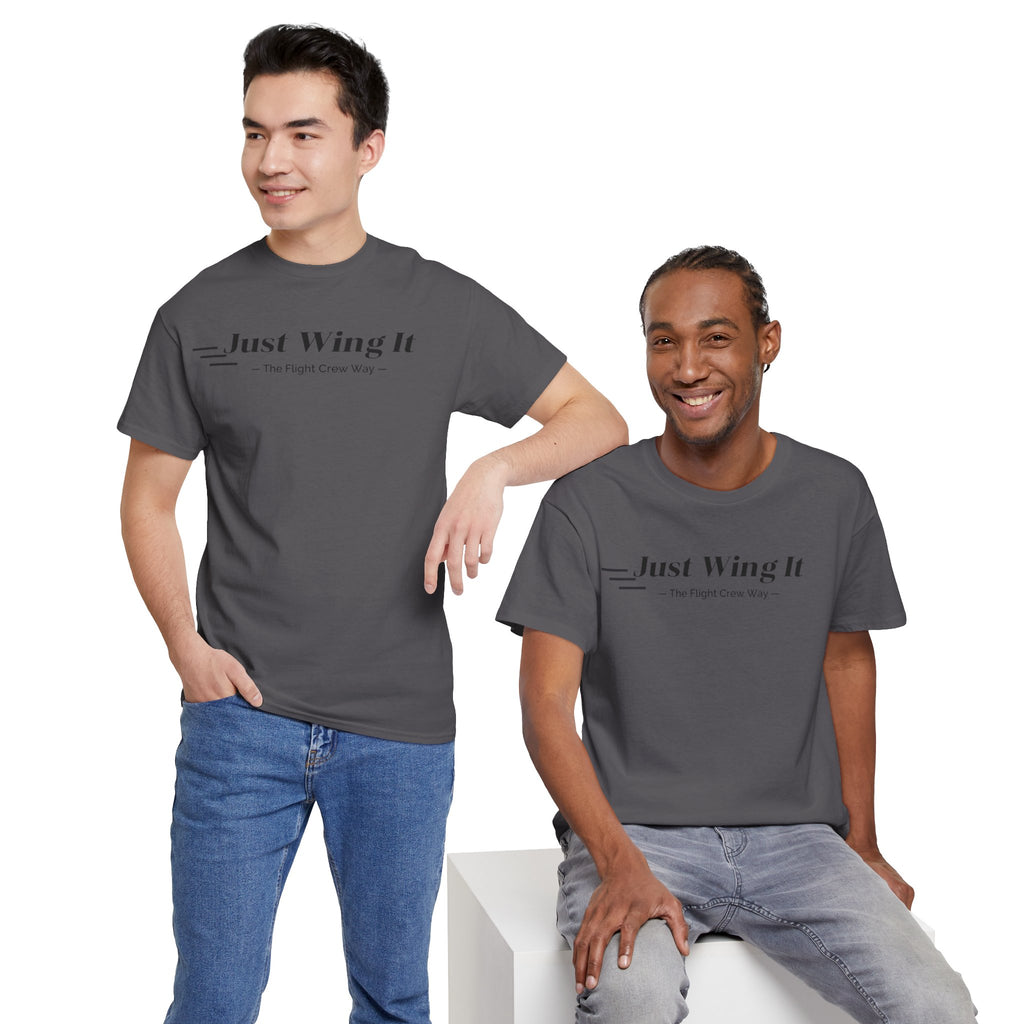 JUST WING IT. FLIGHT CREW. T-SHIRT. AVIATION. PILOTS. PLANES. GRAPHIC TEE