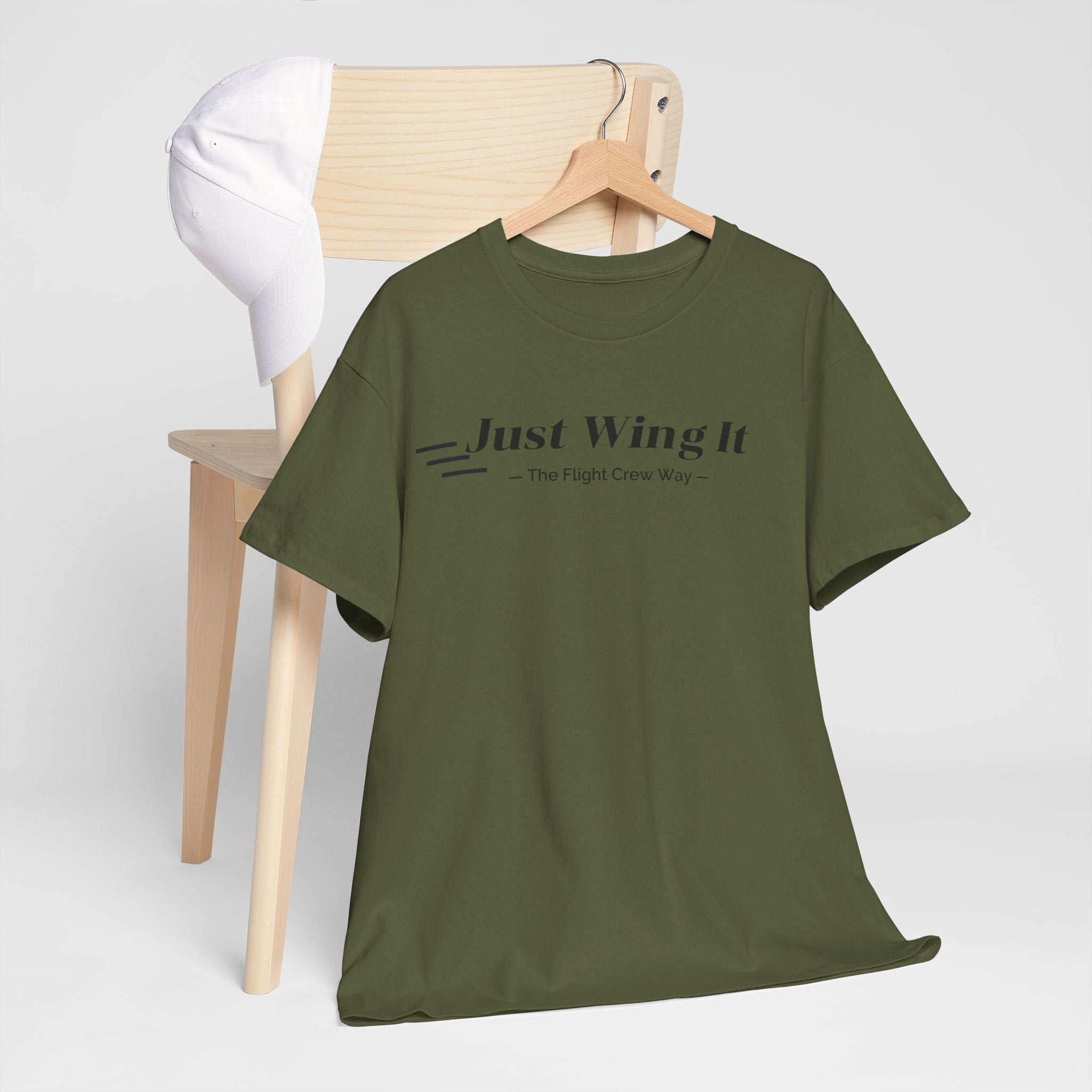 JUST WING IT. FLIGHT CREW. T-SHIRT. AVIATION. PILOTS. PLANES. GRAPHIC TEE