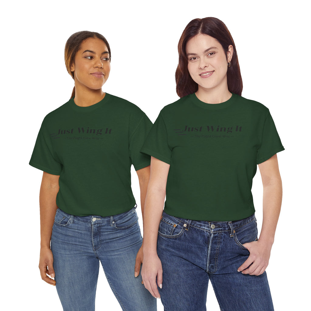JUST WING IT. FLIGHT CREW. T-SHIRT. AVIATION. PILOTS. PLANES. GRAPHIC TEE