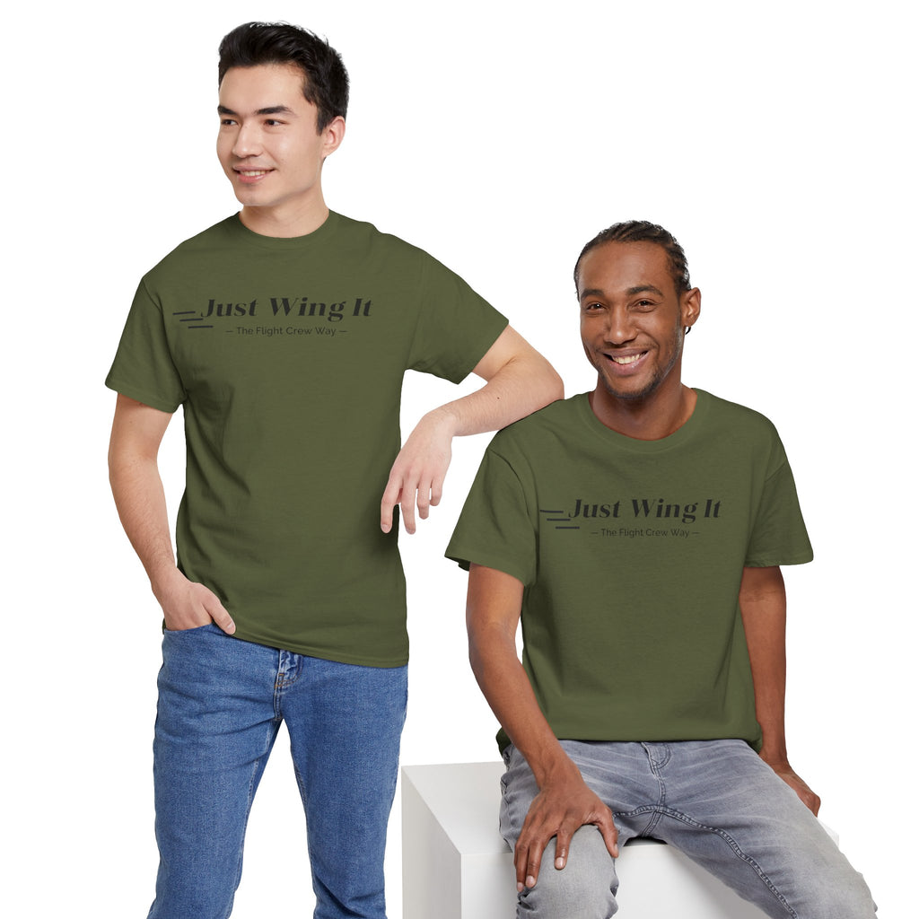 JUST WING IT. FLIGHT CREW. T-SHIRT. AVIATION. PILOTS. PLANES. GRAPHIC TEE