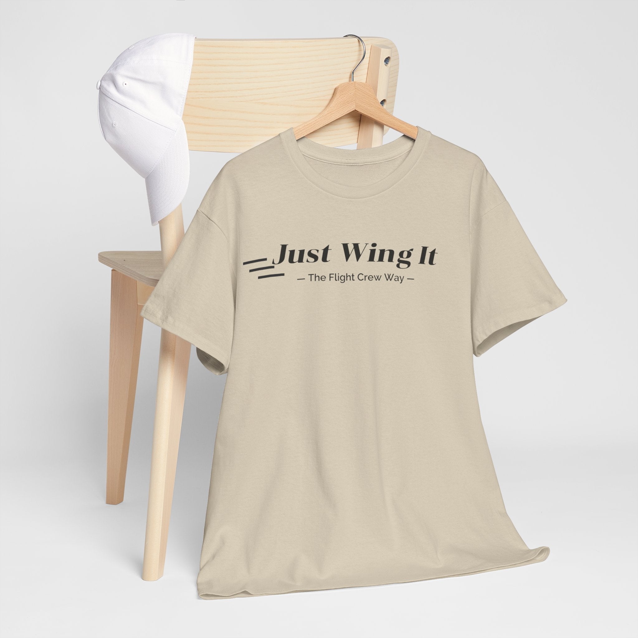 JUST WING IT. FLIGHT CREW. T-SHIRT. AVIATION. PILOTS. PLANES. GRAPHIC TEE